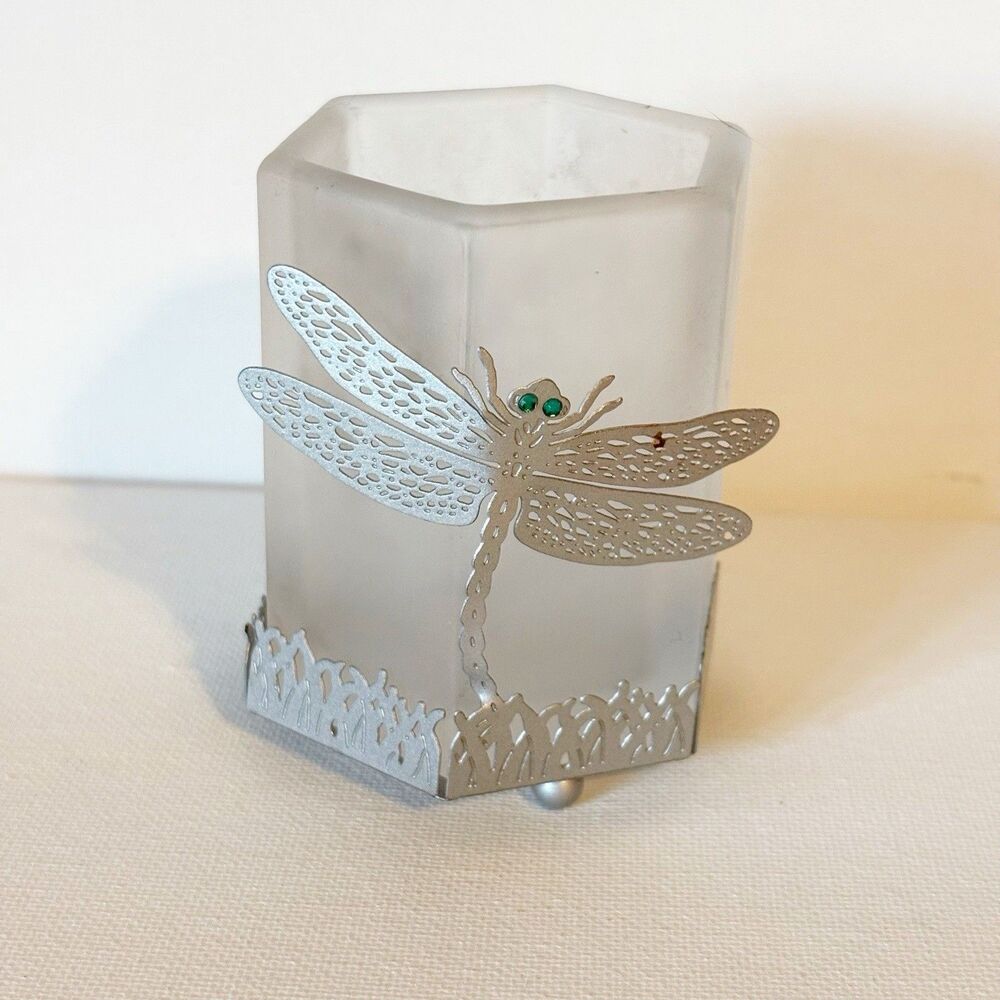 PartyLite Dragonfly Votive Tealight Candle Holder (P7234) Frosted Glass 2.5X3